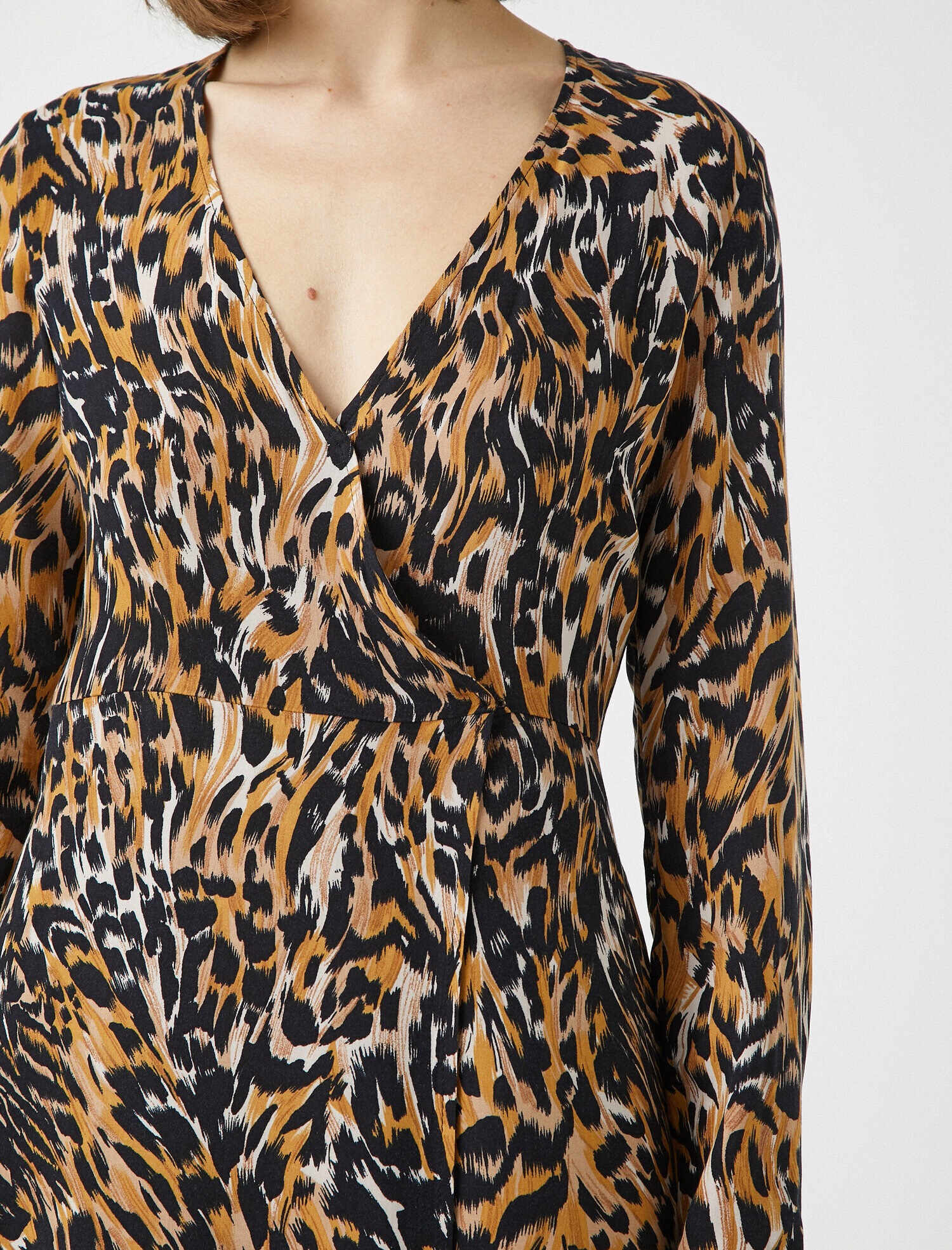   Uzun Kollu Leopar Desenli Elbise