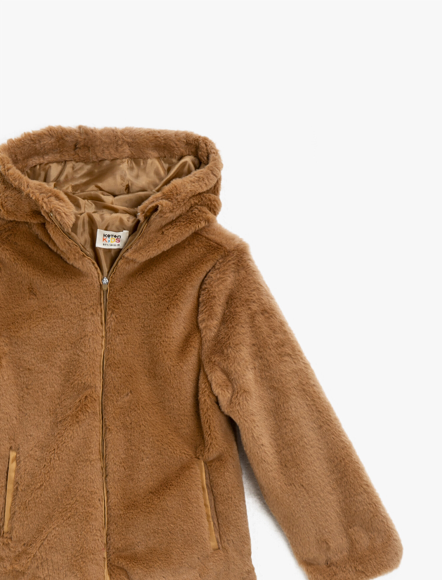  Kız Çocuk Kapüşonlu Fermuarlı Peluş Mont