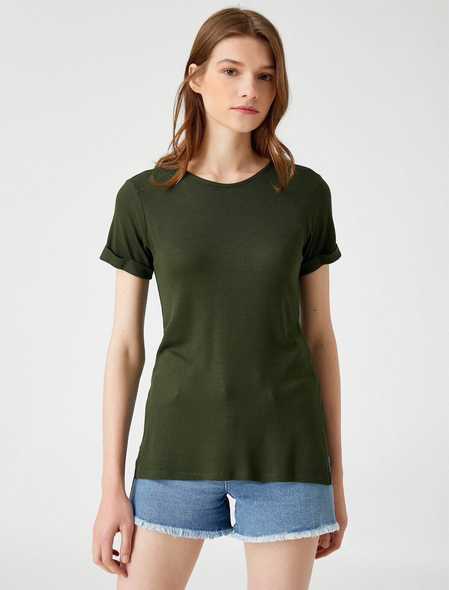   Yırtmaçlı Tişört Bisiklet Yaka