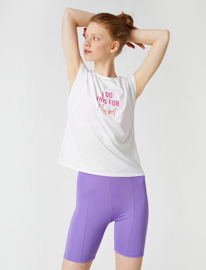  Sloganlı Spor Tişört Bisiklet Yaka Kısa Kollu