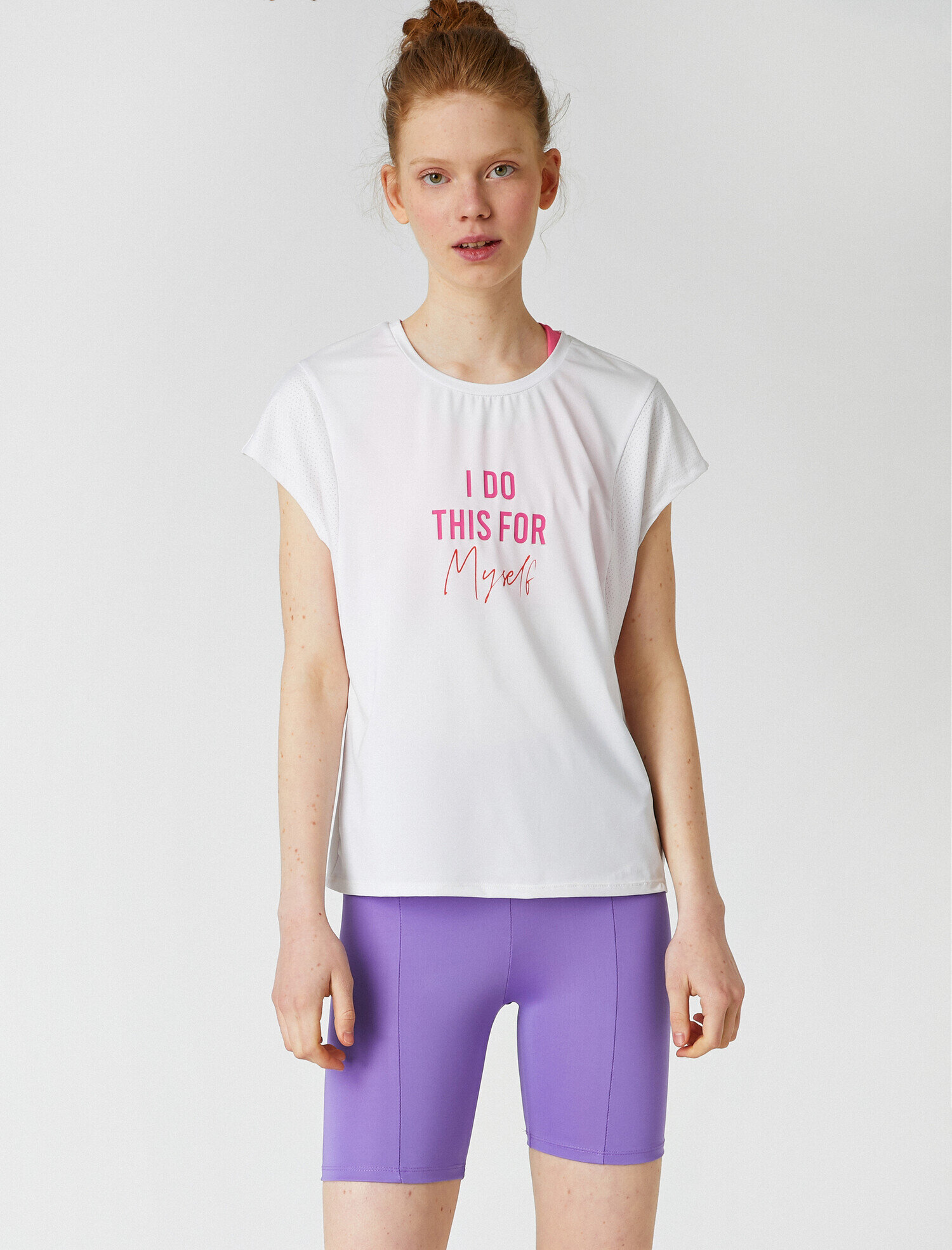   Sloganlı Spor Tişört Bisiklet Yaka Kısa Kollu