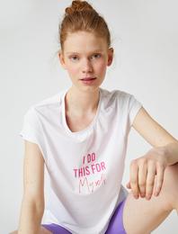 Sloganlı Spor Tişört Bisiklet Yaka Kısa Kollu