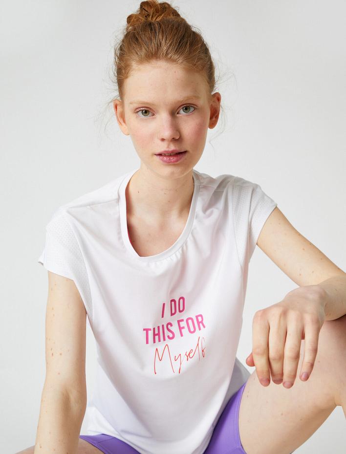  Sloganlı Spor Tişört Bisiklet Yaka Kısa Kollu