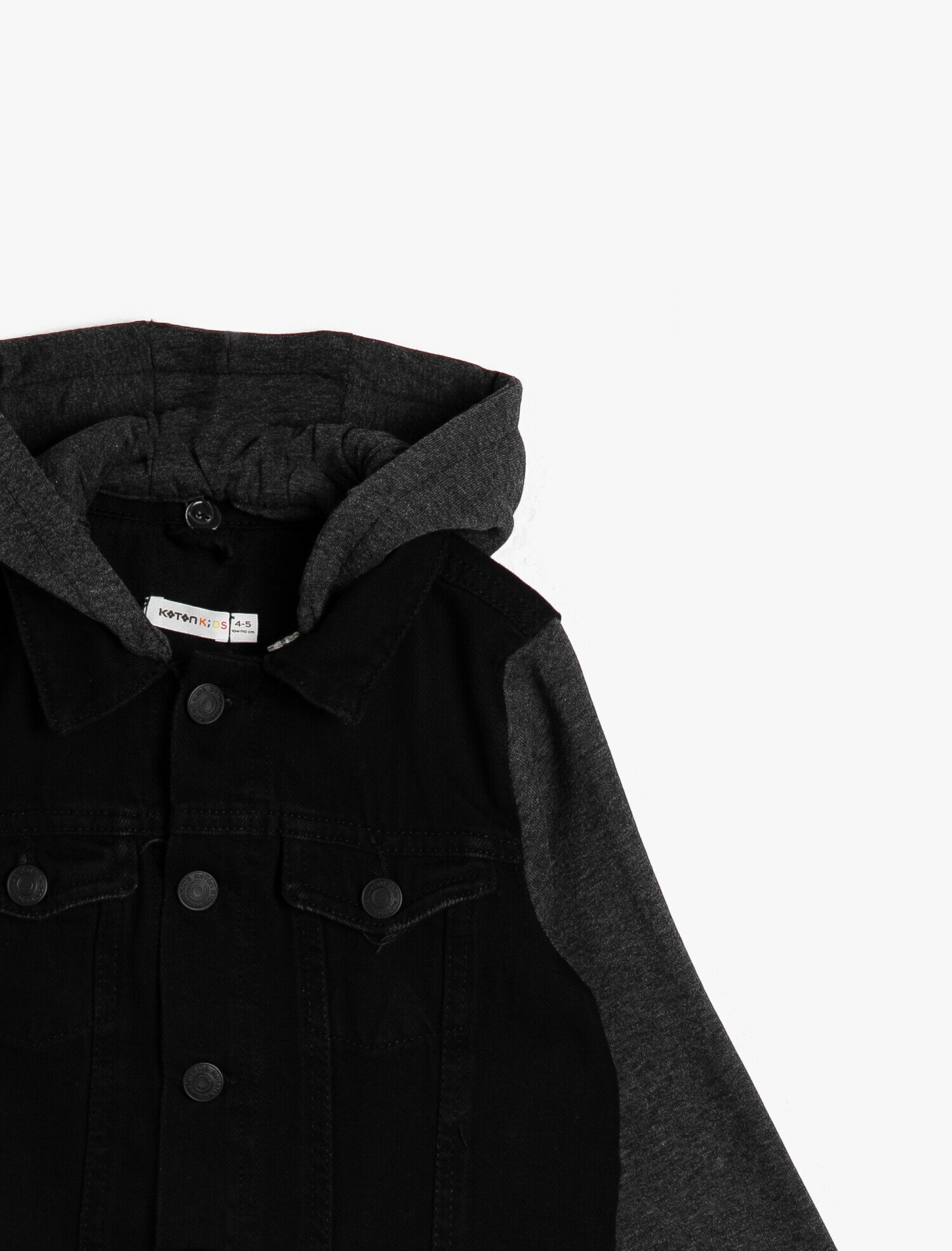  Erkek Çocuk Kolları ve Kapüşonu Sweatshirt Kumaşından Kapüşonlu Rahat Jean Ceket