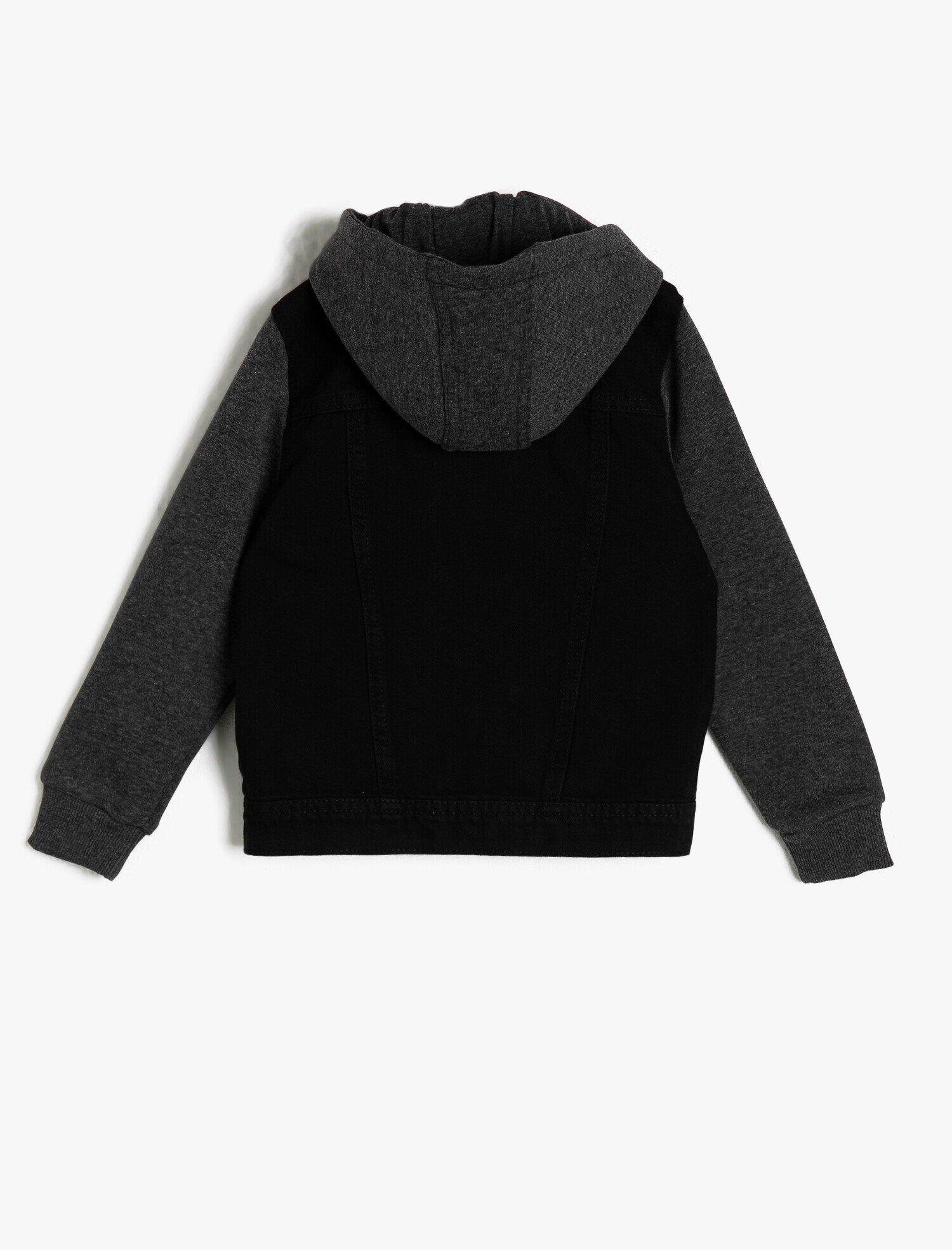  Erkek Çocuk Kolları ve Kapüşonu Sweatshirt Kumaşından Kapüşonlu Rahat Jean Ceket