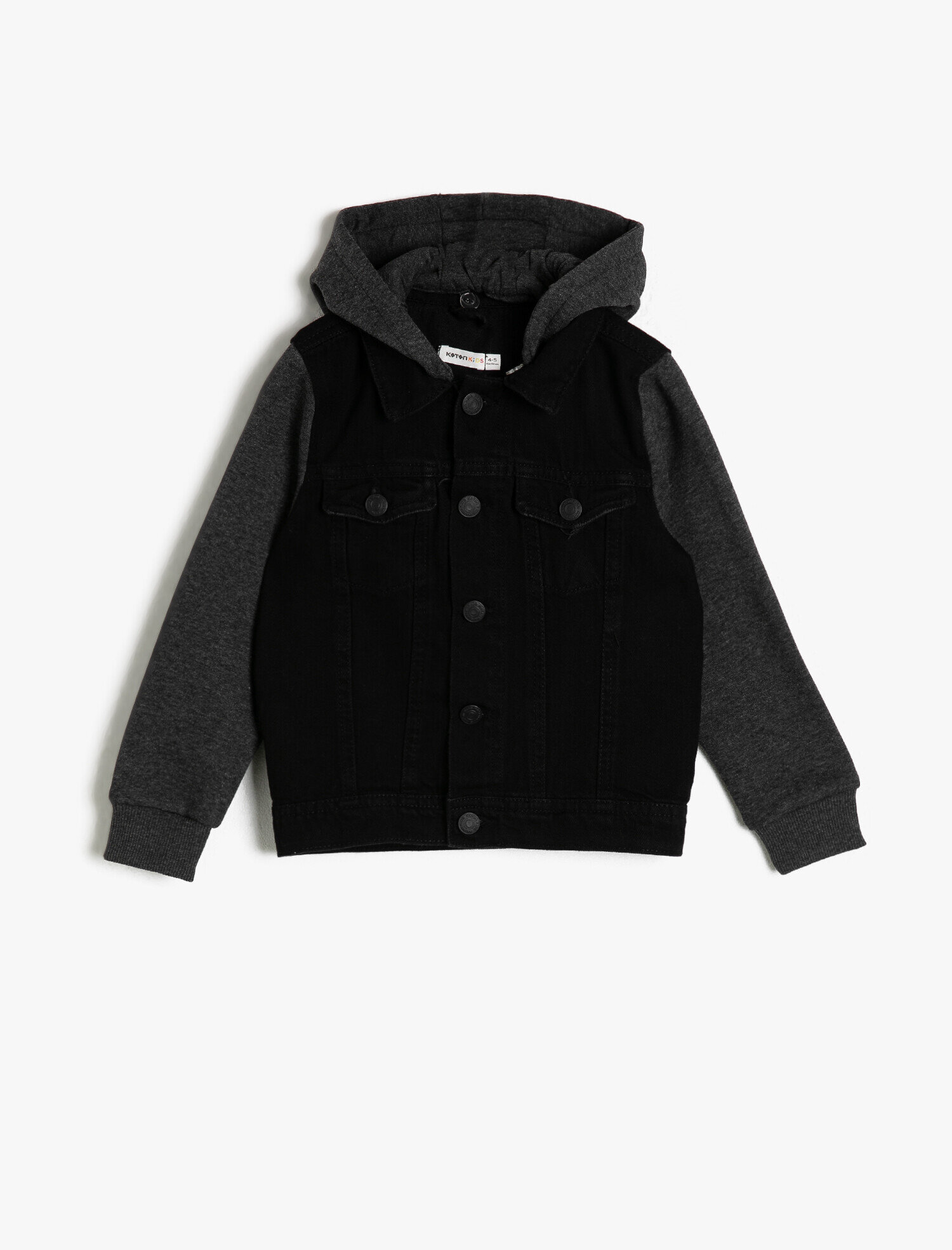  Erkek Çocuk Kolları ve Kapüşonu Sweatshirt Kumaşından Kapüşonlu Rahat Jean Ceket