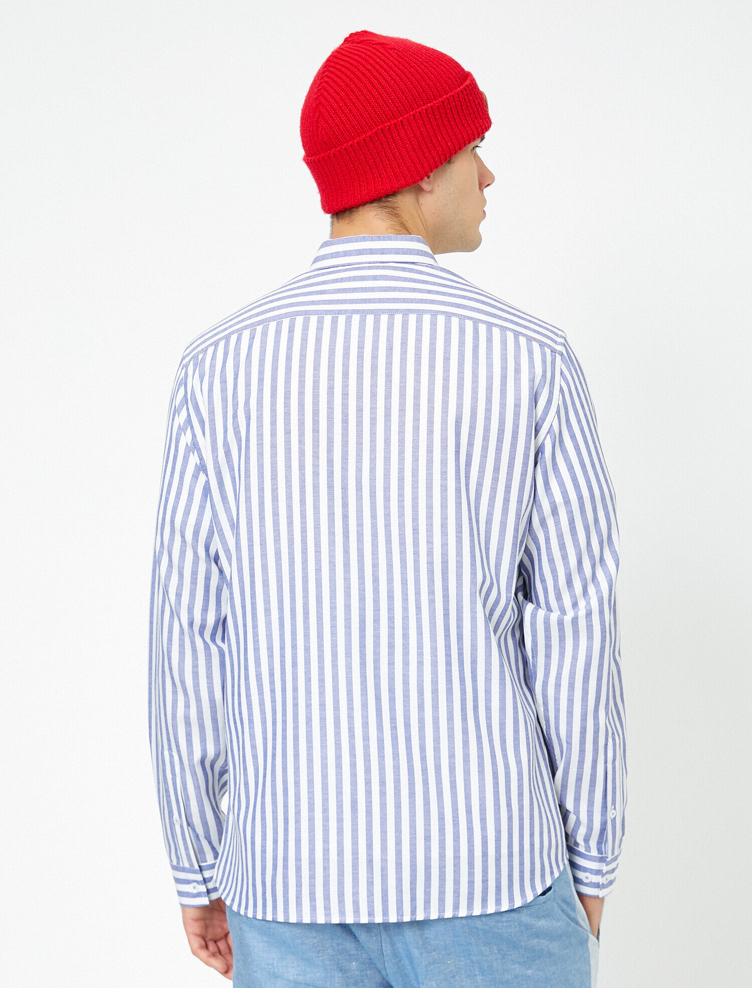 Düğmeli Yaka Çizgili Slim Fit Casual Gömlek