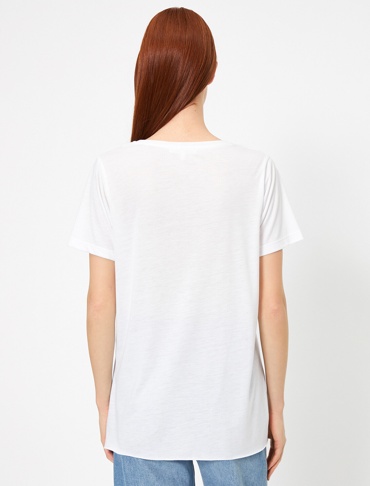   Floral Desenli Yazı Baskılı Yırtmaç Detaylı Tişört