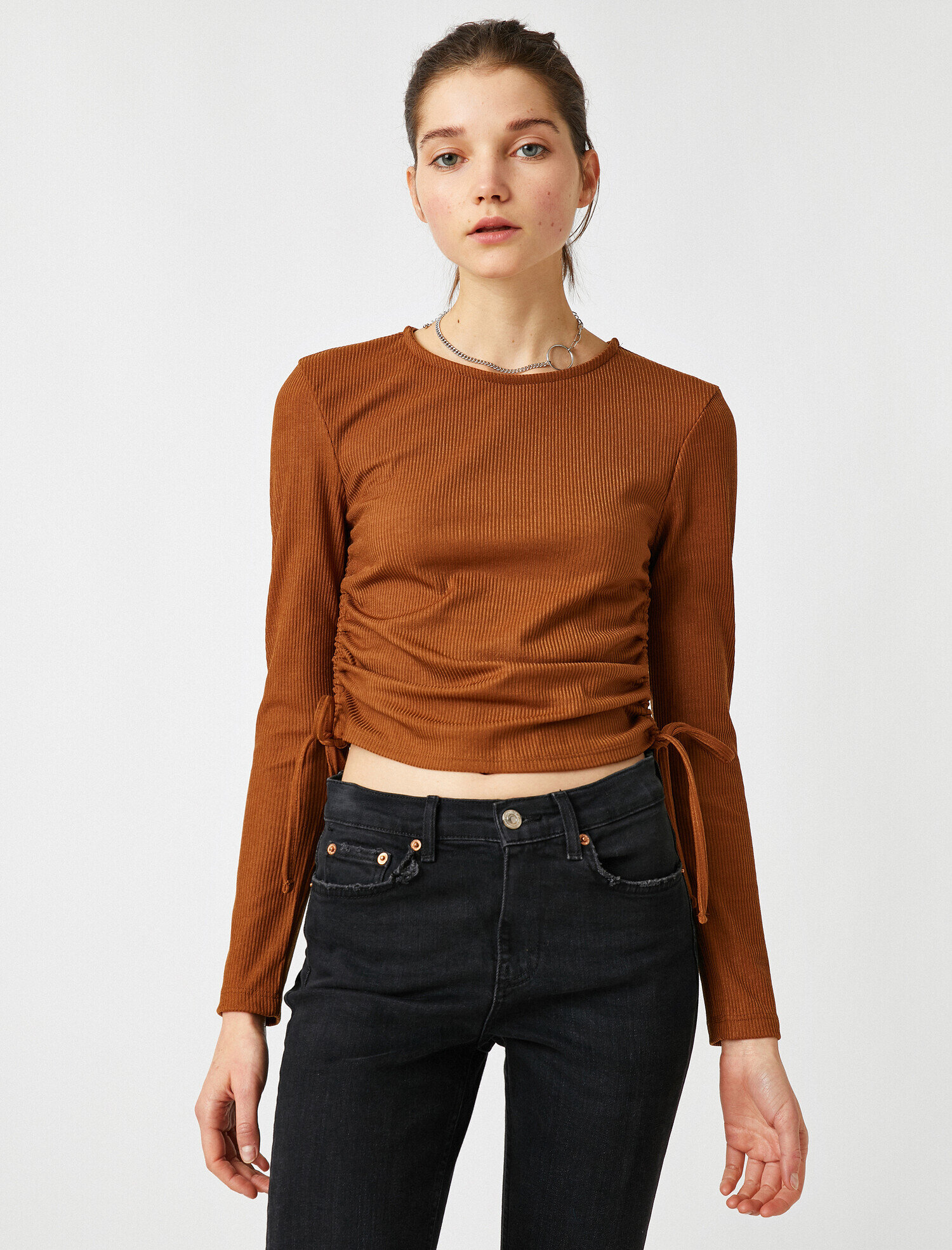   Bisiklet Yaka Büzgü Detaylı Kazak