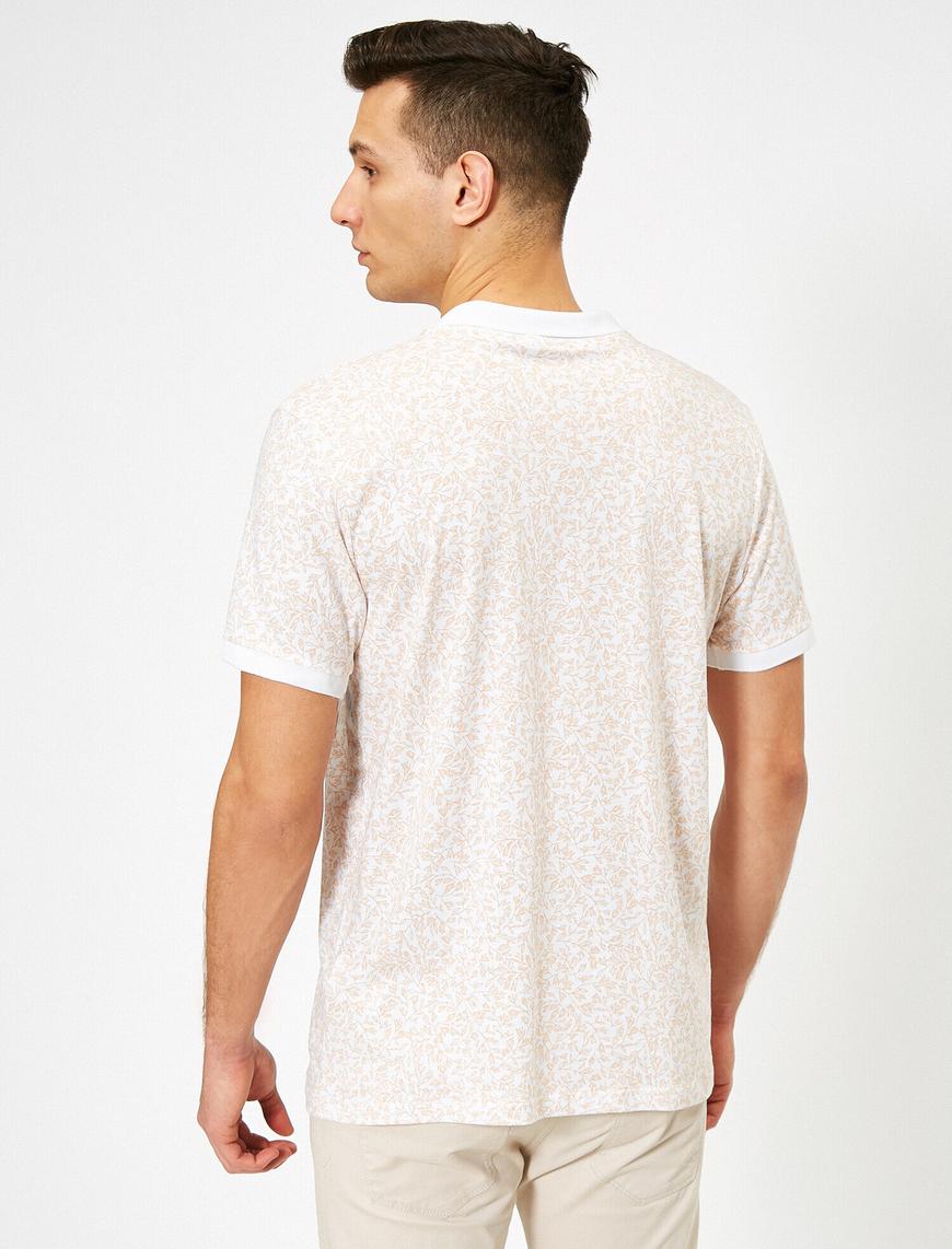   Polo Yaka Çiçek Desenli Süprem Kumaş Slim Fit Tişört