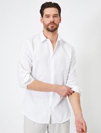 Klasik Yaka Dokulu Kumaş Slim Fit Smart Gömlek Non Iron