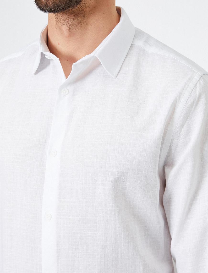   Klasik Yaka Dokulu Kumaş Slim Fit Smart Gömlek Non Iron