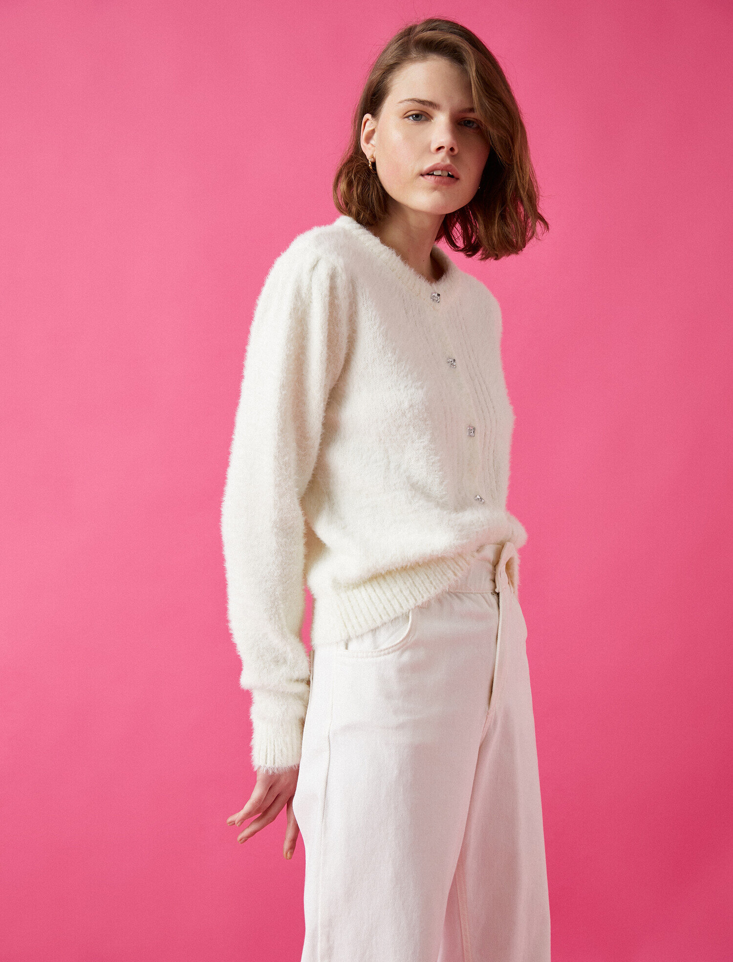   Bisiklet Yaka Düğme Detaylı Triko Hırka