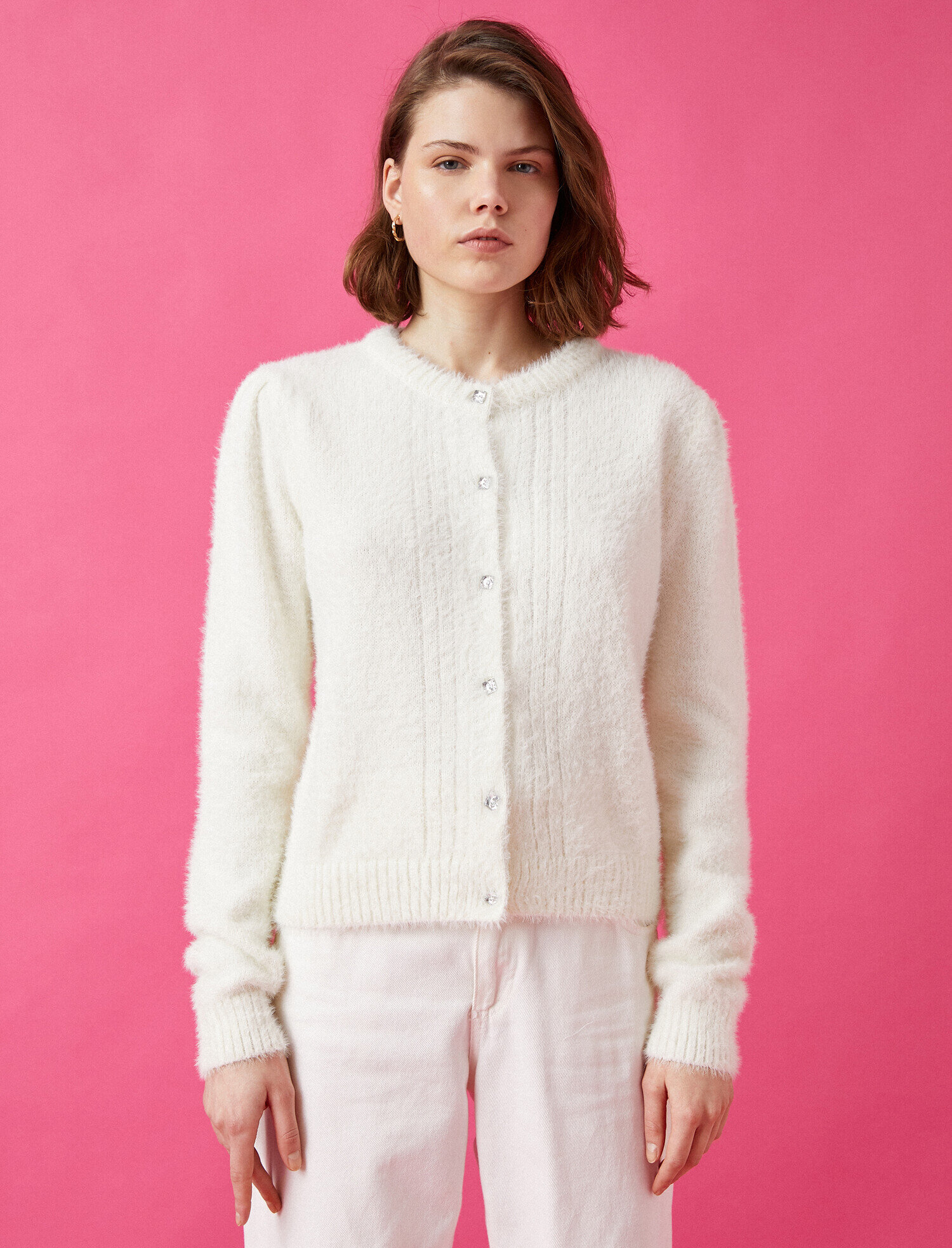   Bisiklet Yaka Düğme Detaylı Triko Hırka