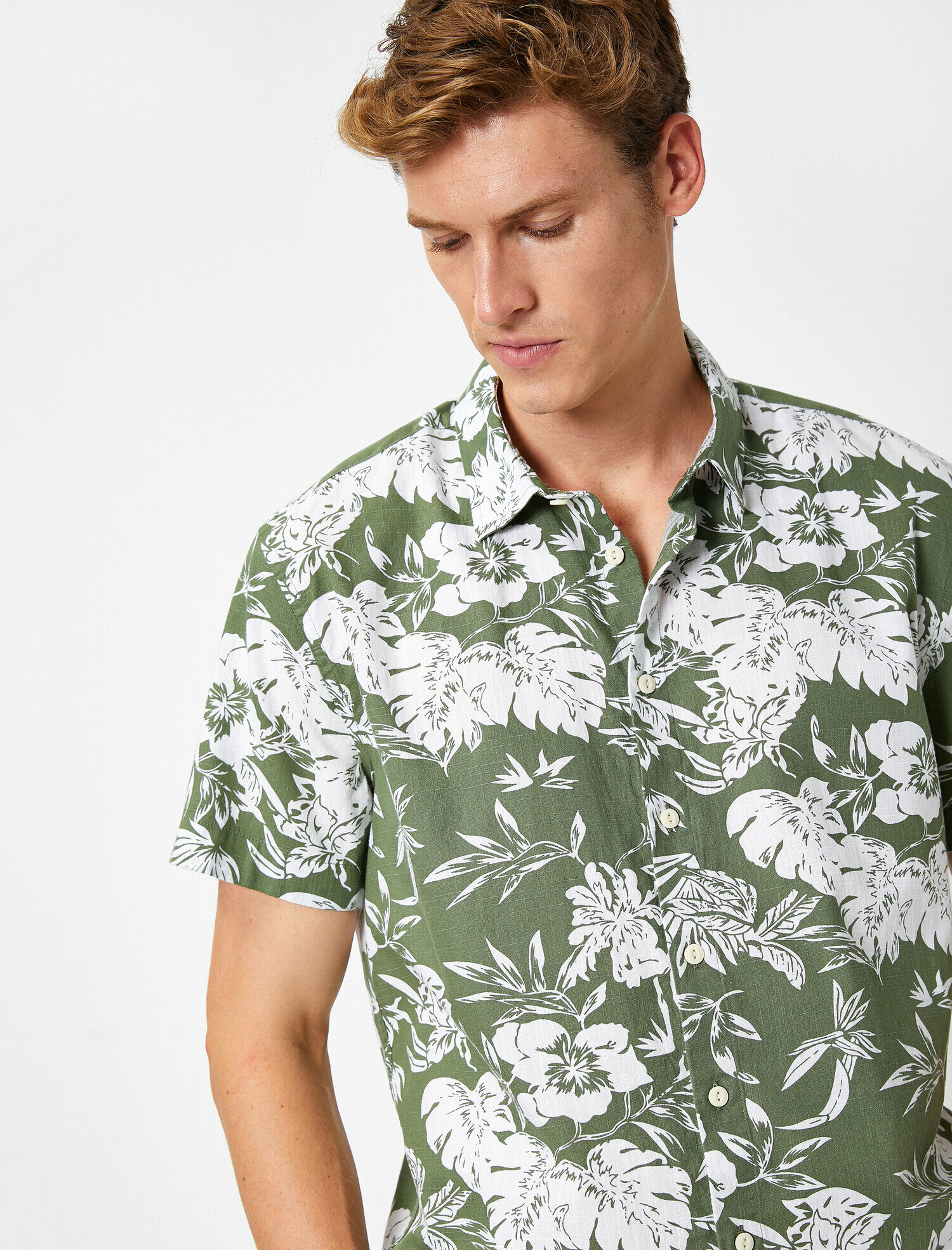   100% Pamuk Kısa Kollu Floral Desenli Gömlek