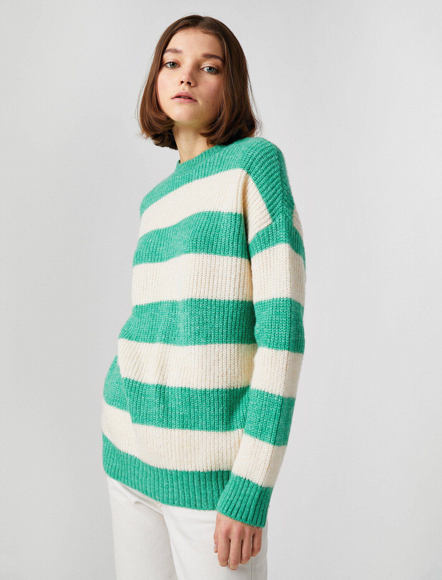   Bisiklet Yaka Çizgili Triko Kazak