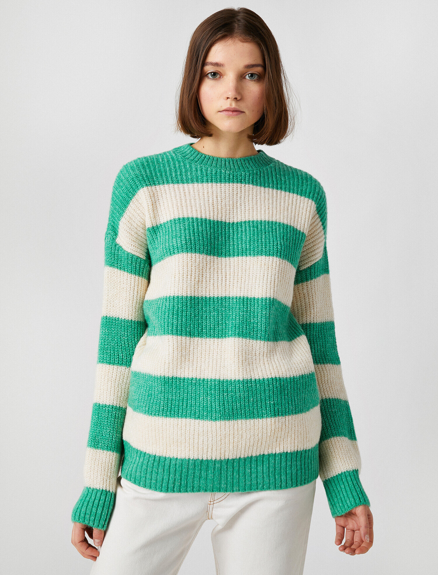   Bisiklet Yaka Çizgili Triko Kazak