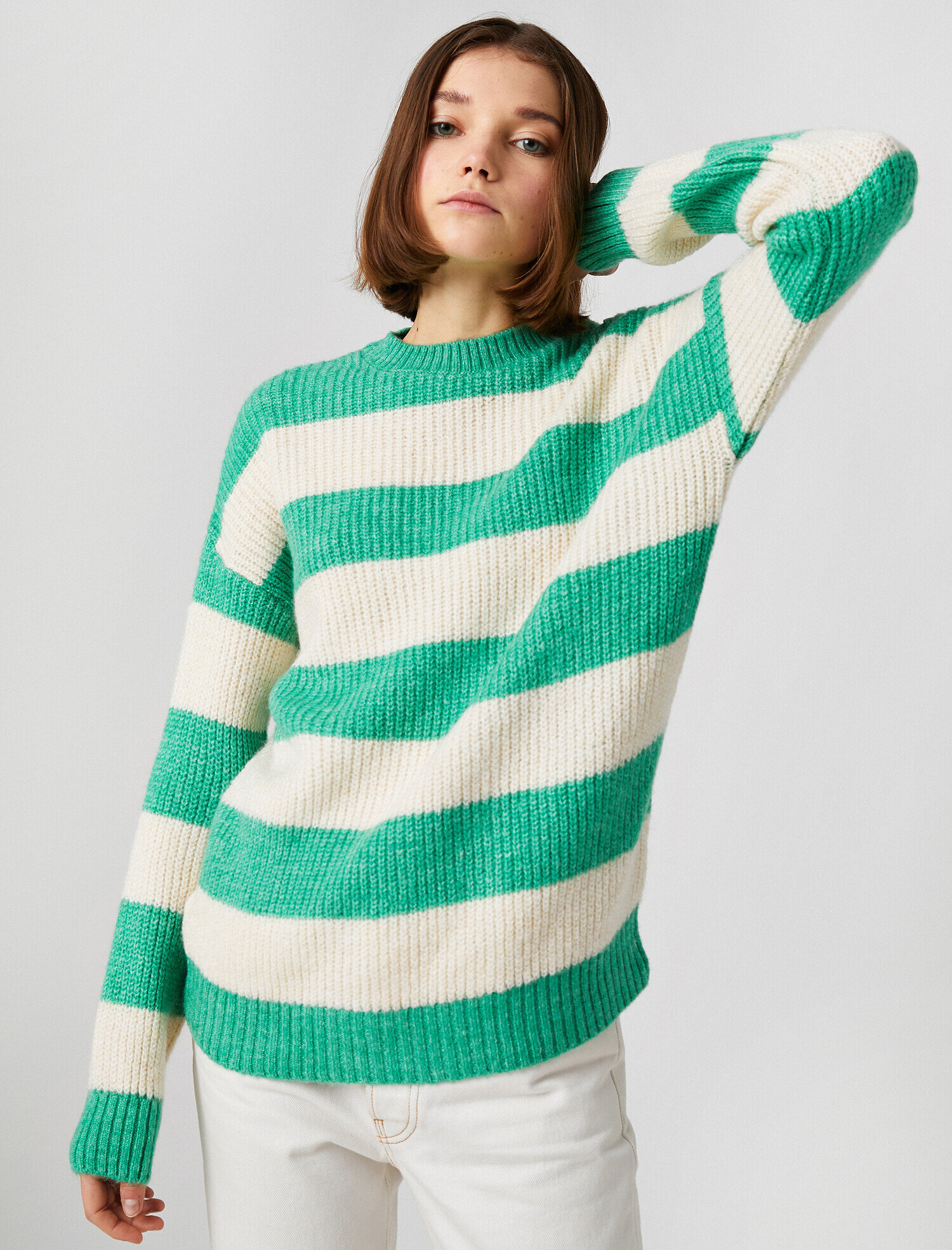   Bisiklet Yaka Çizgili Triko Kazak