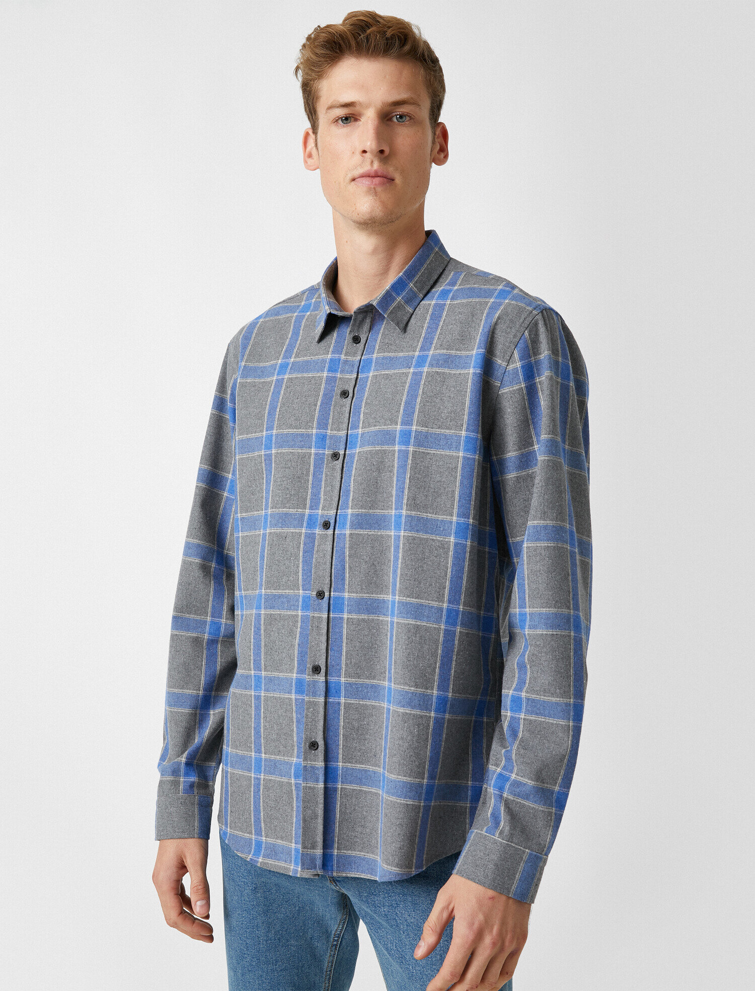 Ekoseli Klasik Yaka Uzun Kollu Gömlek