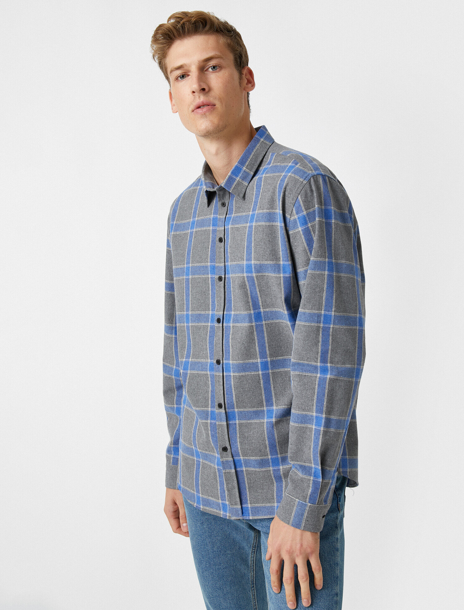 Ekoseli Klasik Yaka Uzun Kollu Gömlek