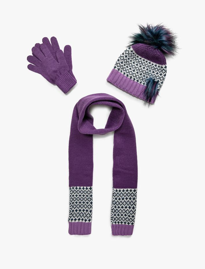 Kız Çocuk Ponpon Detaylı Bere Seti