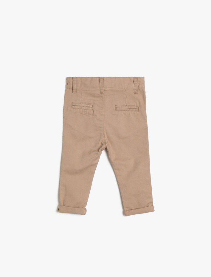 Erkek Bebek Pamuklu İnce Gabardin Chino Cepli Beli Ayarlanabilir Lastikli Klasik Pantolon