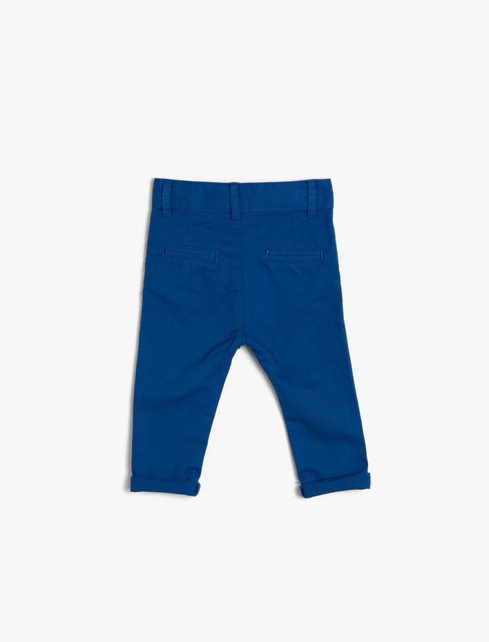 Erkek Bebek Pamuklu İnce Gabardin Chino Cepli Beli Ayarlanabilir Lastikli Klasik Pantolon