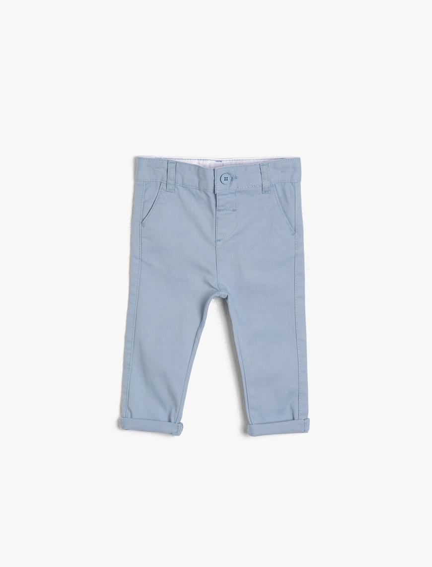  Erkek Bebek Pamuklu İnce Gabardin Chino Cepli Beli Ayarlanabilir Lastikli Klasik Pantolon