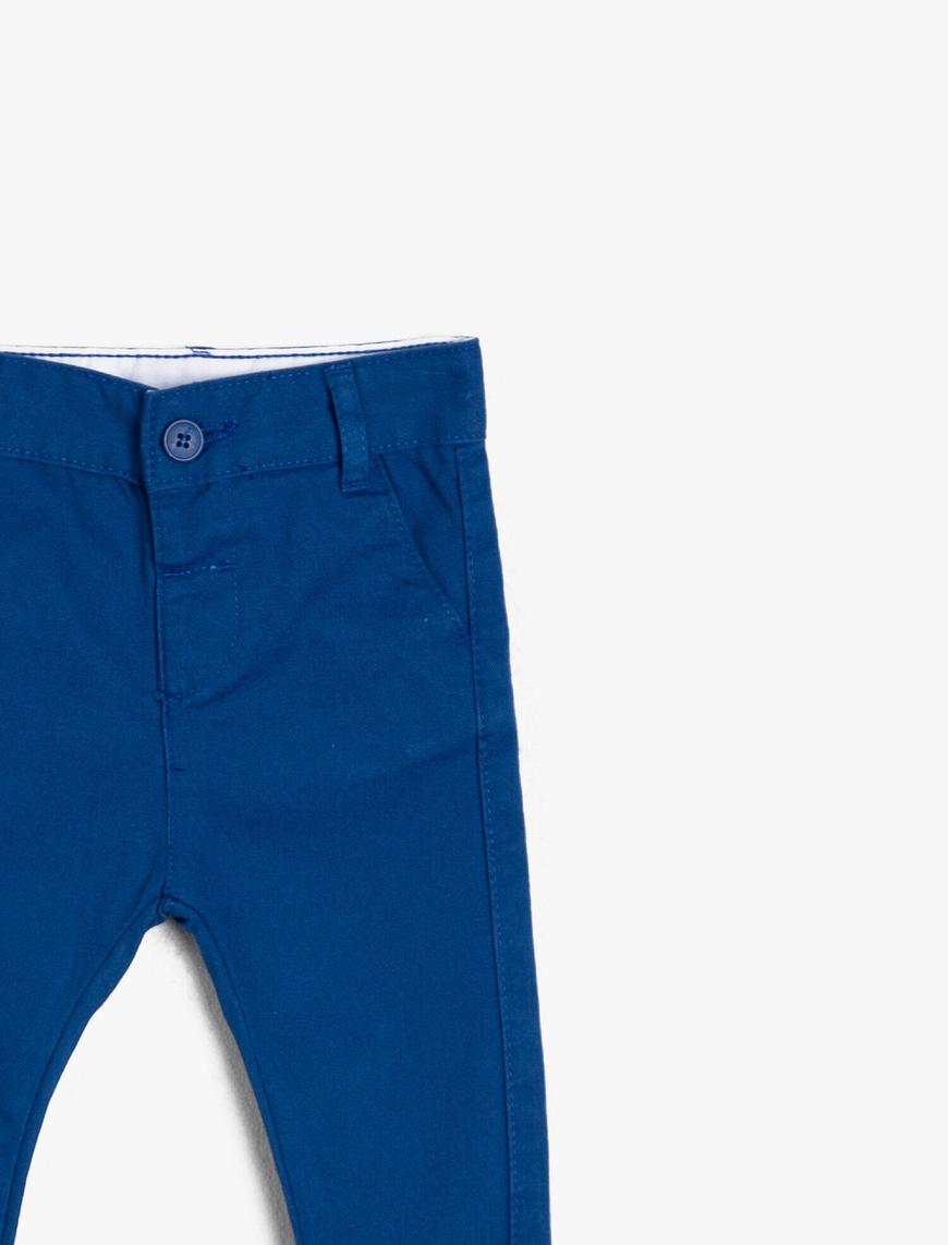  Erkek Bebek Pamuklu İnce Gabardin Chino Cepli Beli Ayarlanabilir Lastikli Klasik Pantolon