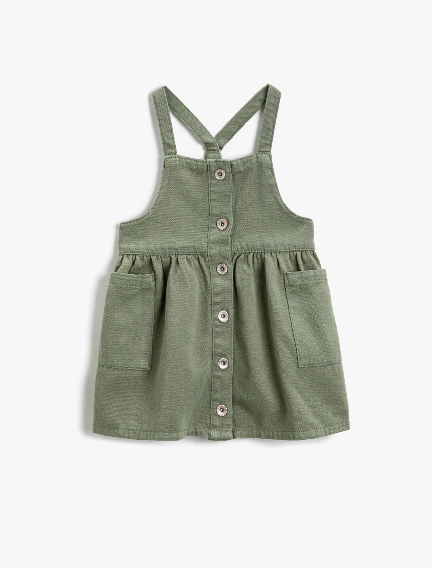  Kız Çocuk Düğmeli Elbise Pamuklu Askılı Cepli