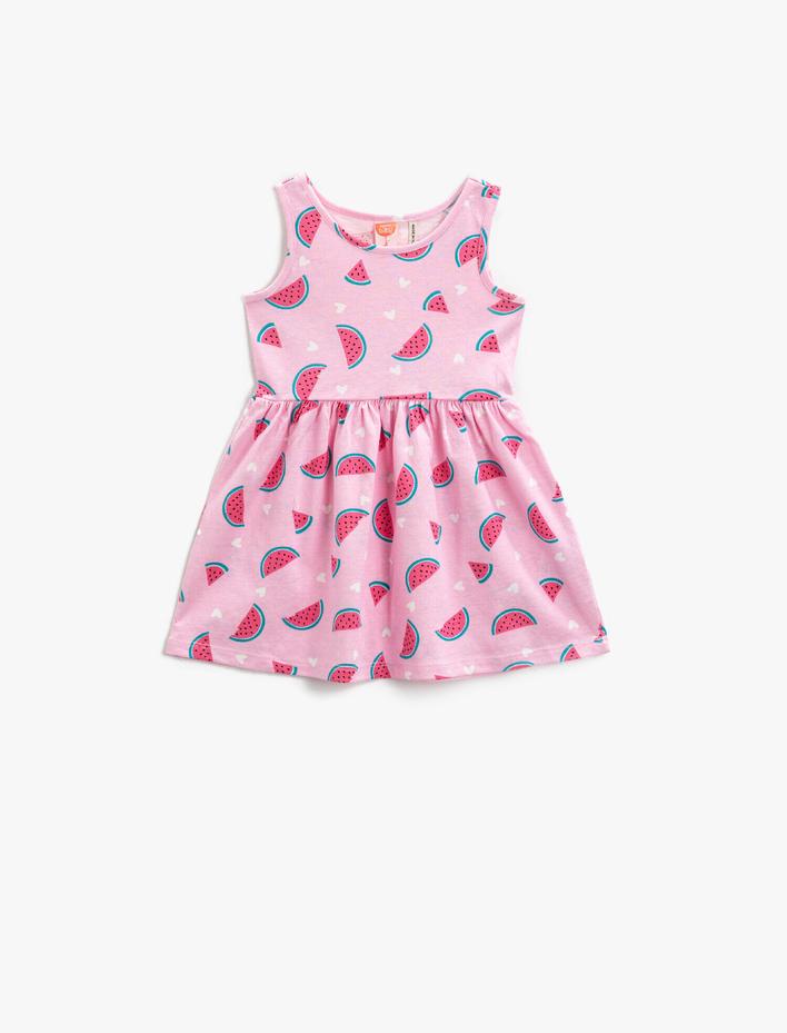 Kız Bebek Kolsuz Elbise Baskılı Pamuklu