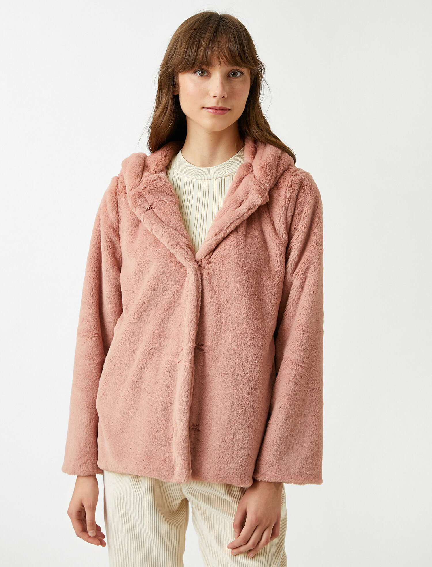   Kapüşonlu Suni Kürk Kısa Ceket