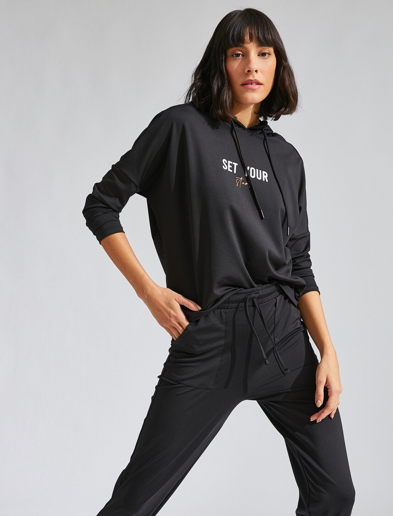   Baskılı Uzun Kollu Kapüşonlu Sweatshirt