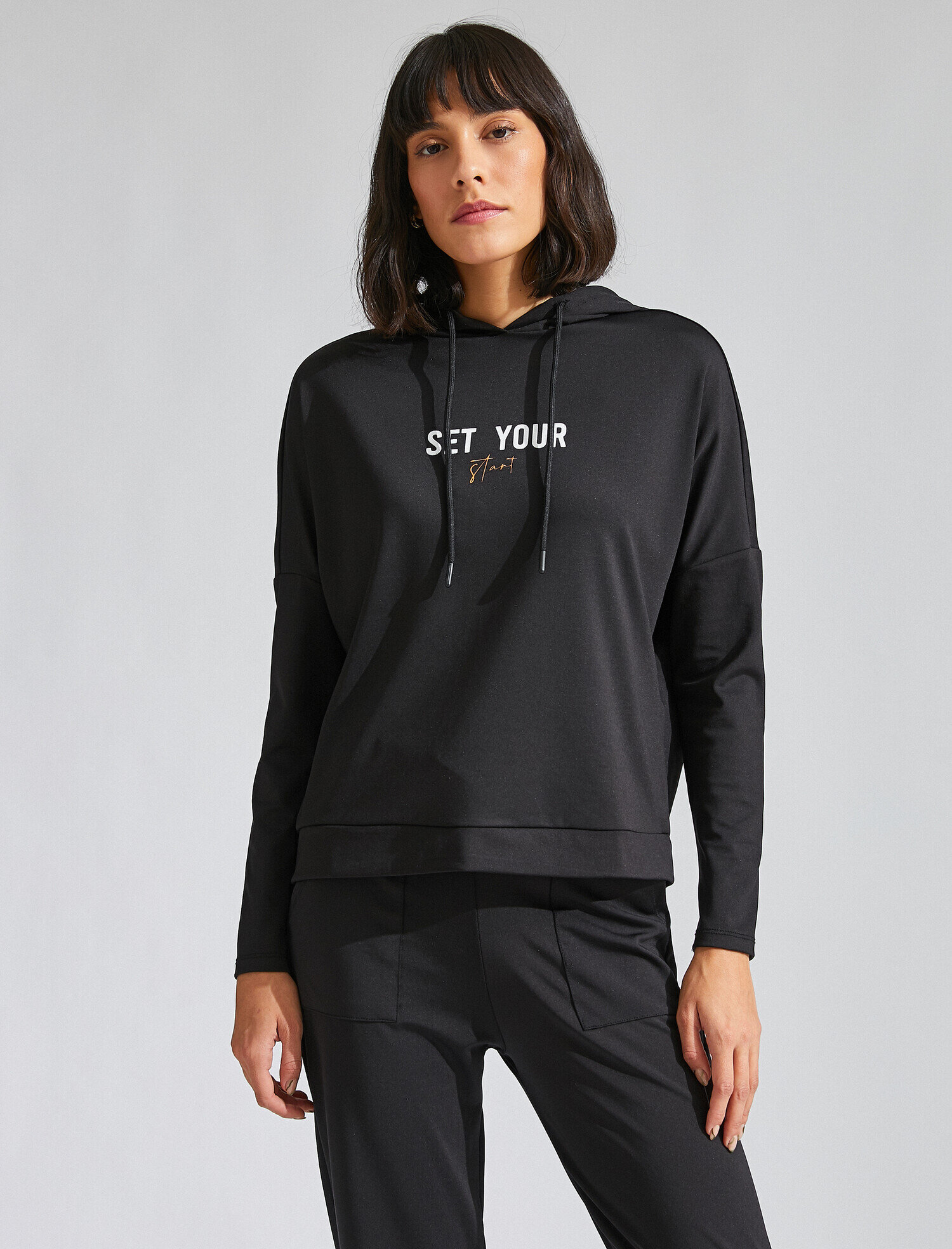   Baskılı Uzun Kollu Kapüşonlu Sweatshirt