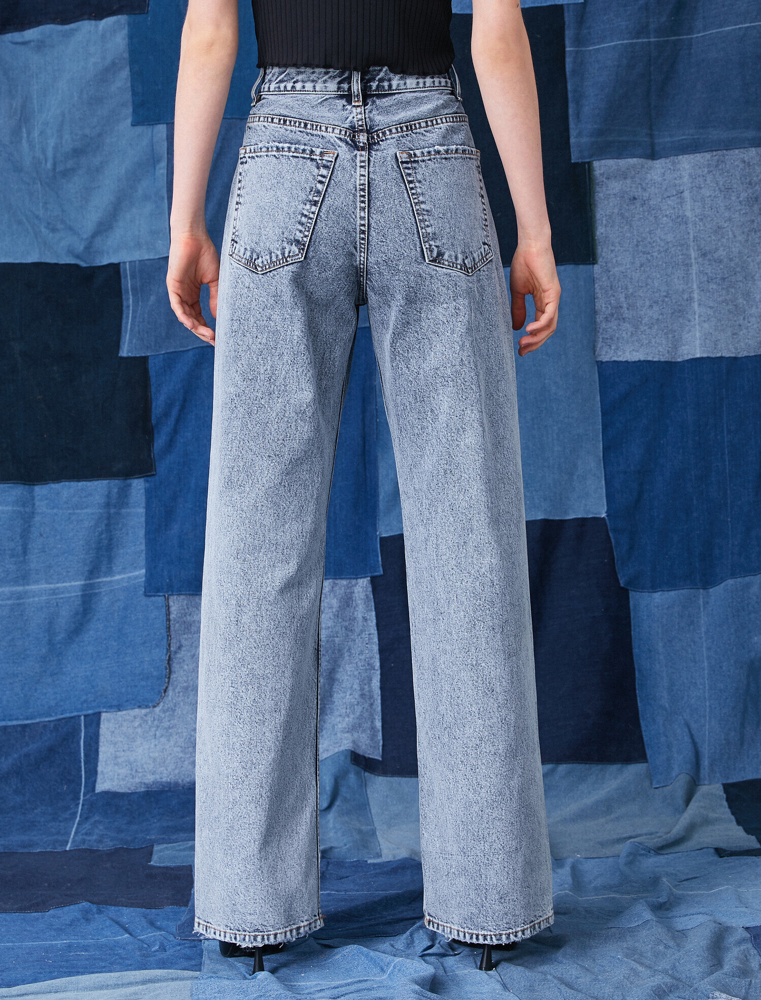   Bol Paça Yüksek Bel Kot Pantolon - Bianca Jean