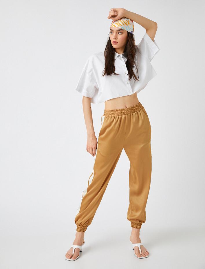 Yanları Şeritli Saten Jogger Pantolon