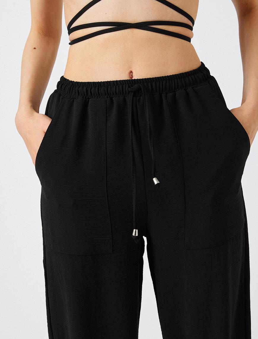   Beli Bağlamalı Pantolon Cep Detaylı Paçası Beli Lastikli