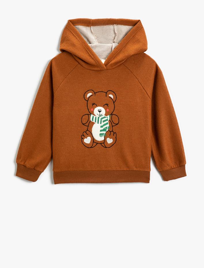 Kız Çocuk İşlemeli Kapüşonlu Sweatshirt