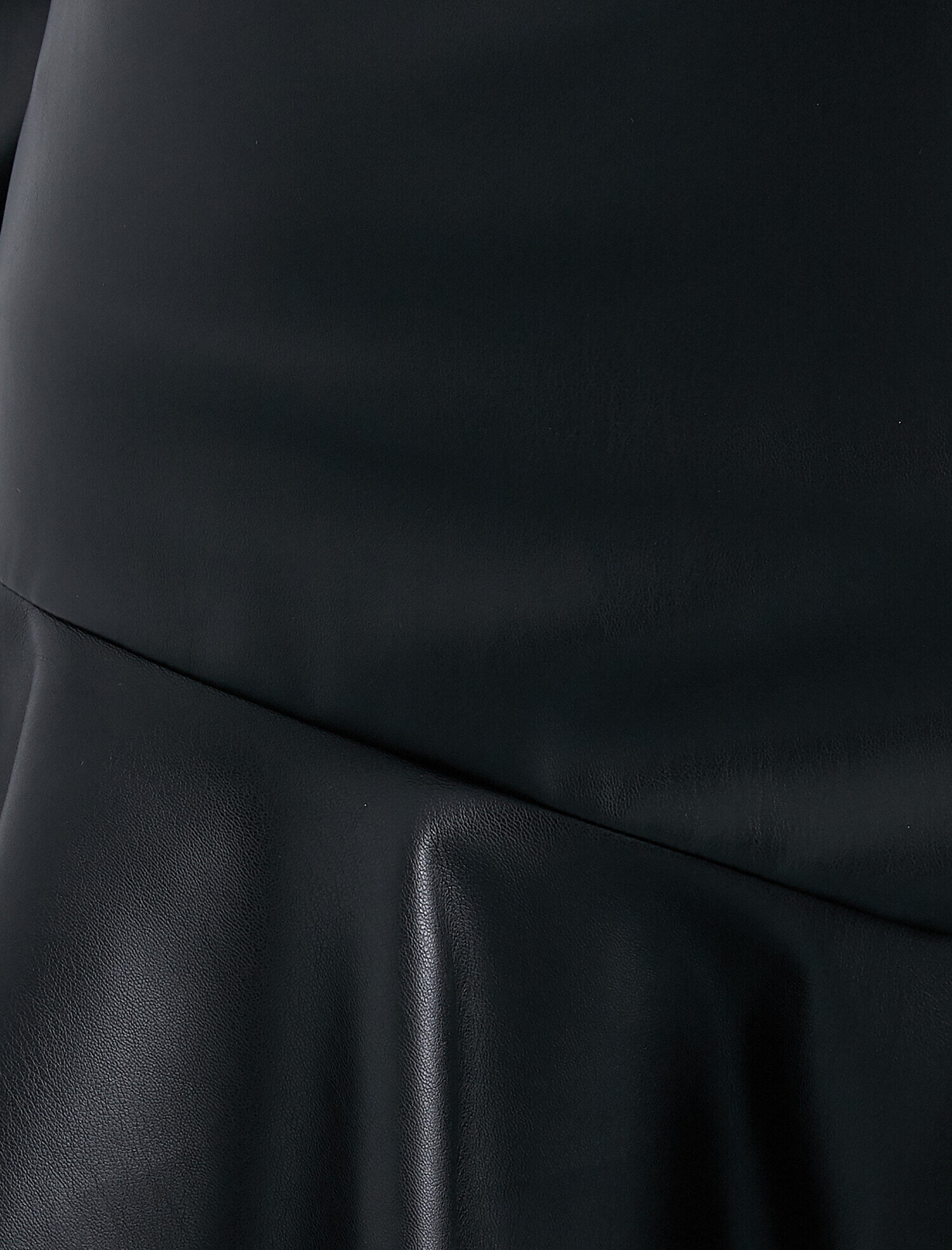   Deri Görünümlü Yüksek Bel Volanlı Mini Etek