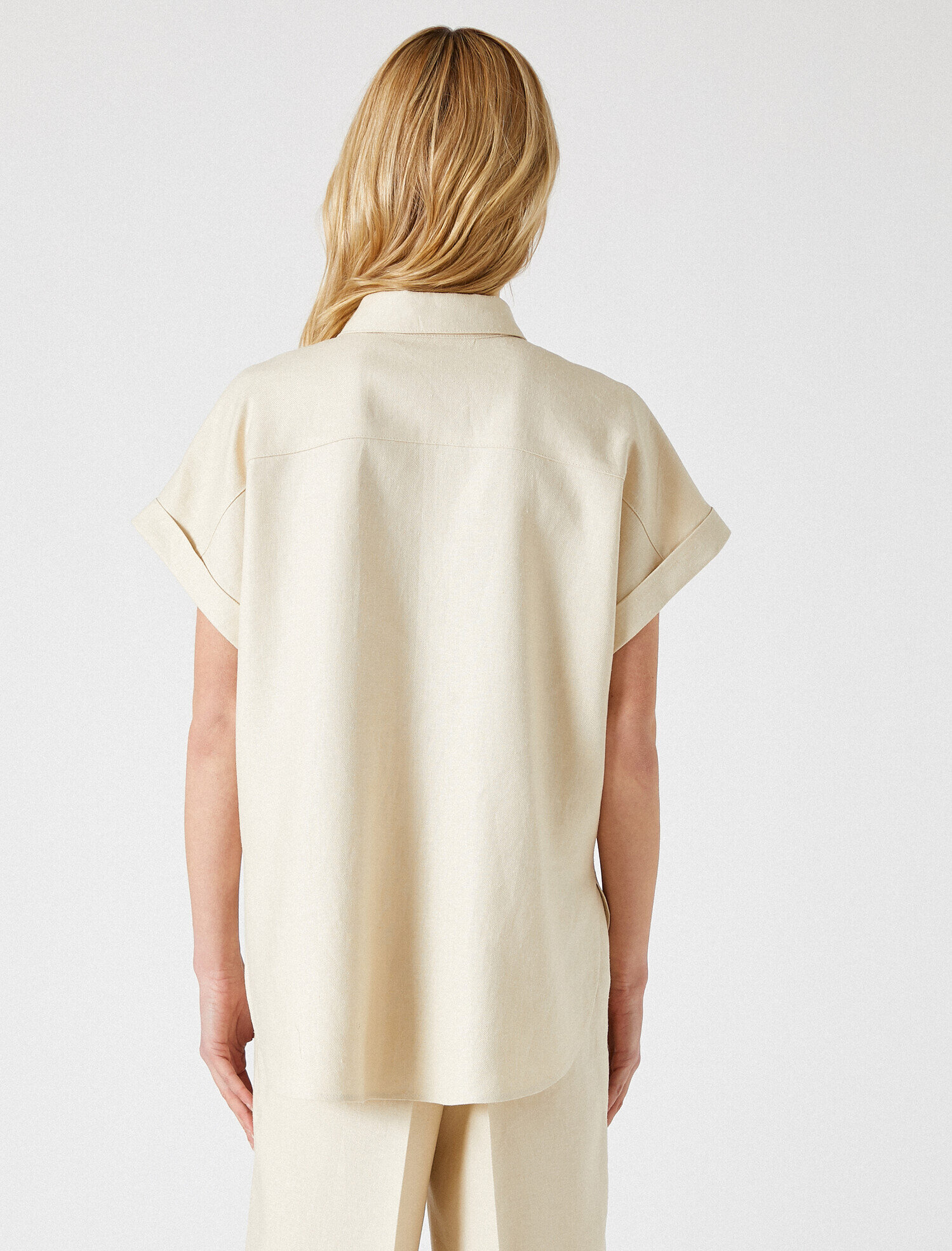   Kısa Kollu Gömlek Cepli Keten