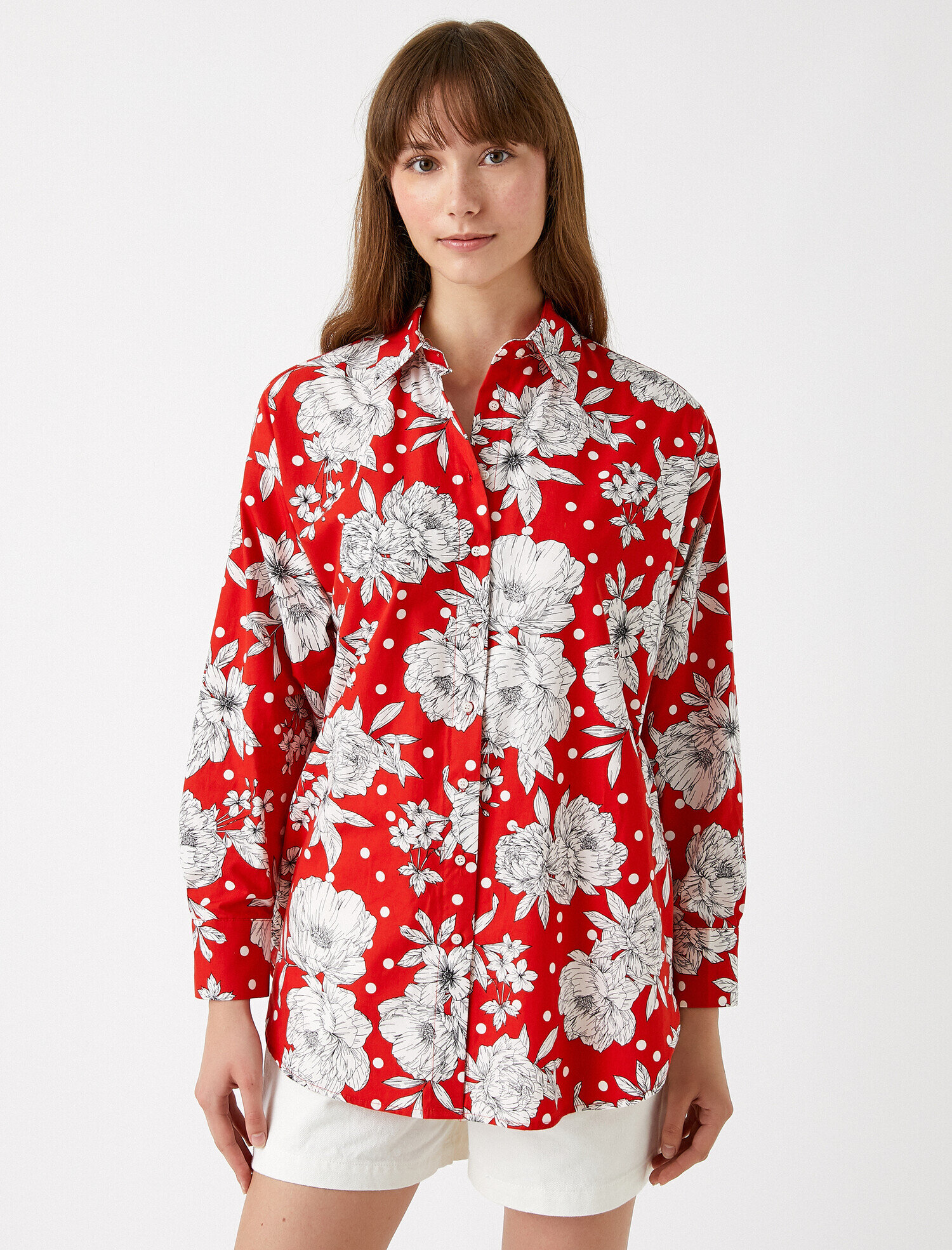   Çiçek Desenli Gömlek Uzun Kollu Pamuklu