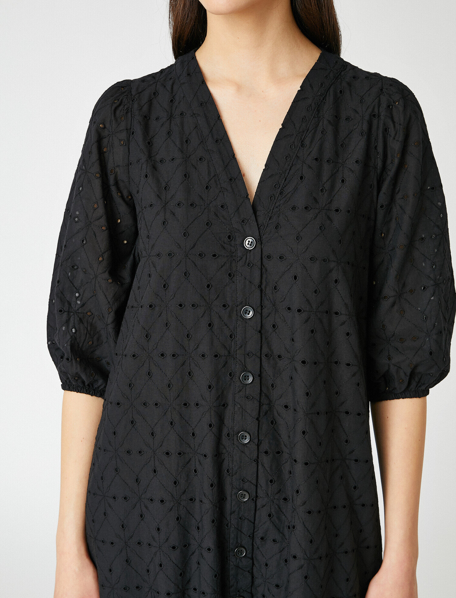   Fisto Fırfırlı Elbise V Yaka Midi Boy