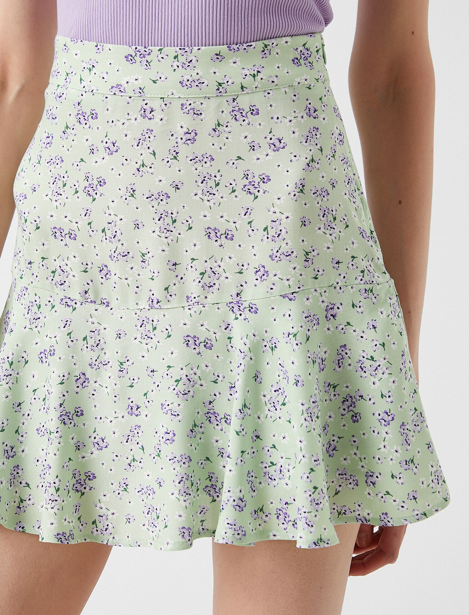   Çiçek Desenli Etek Mini Dökümlü