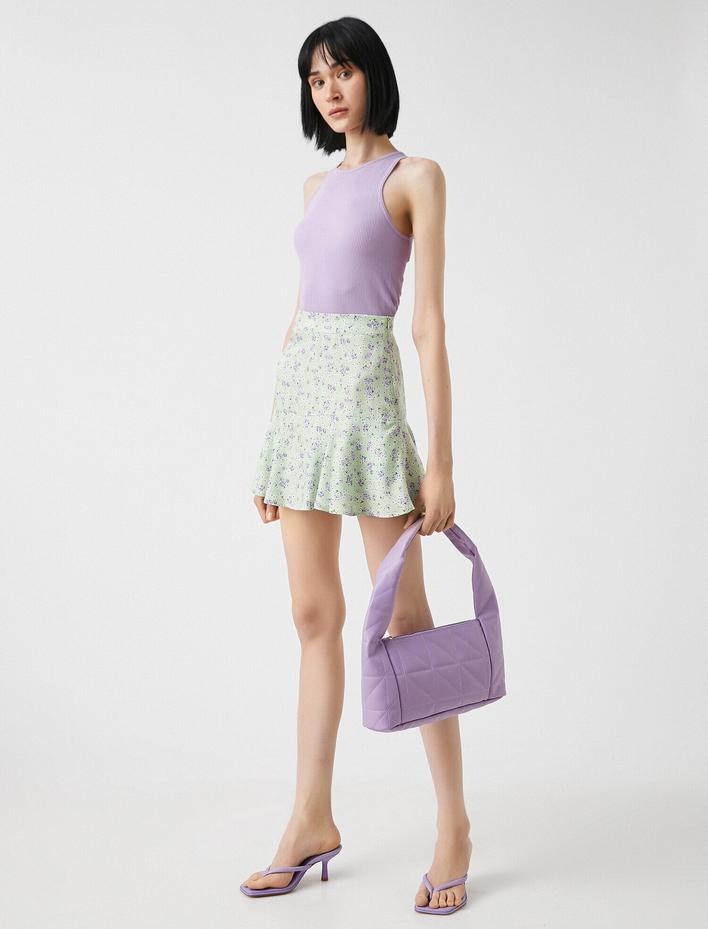  Çiçek Desenli Etek Mini Dökümlü