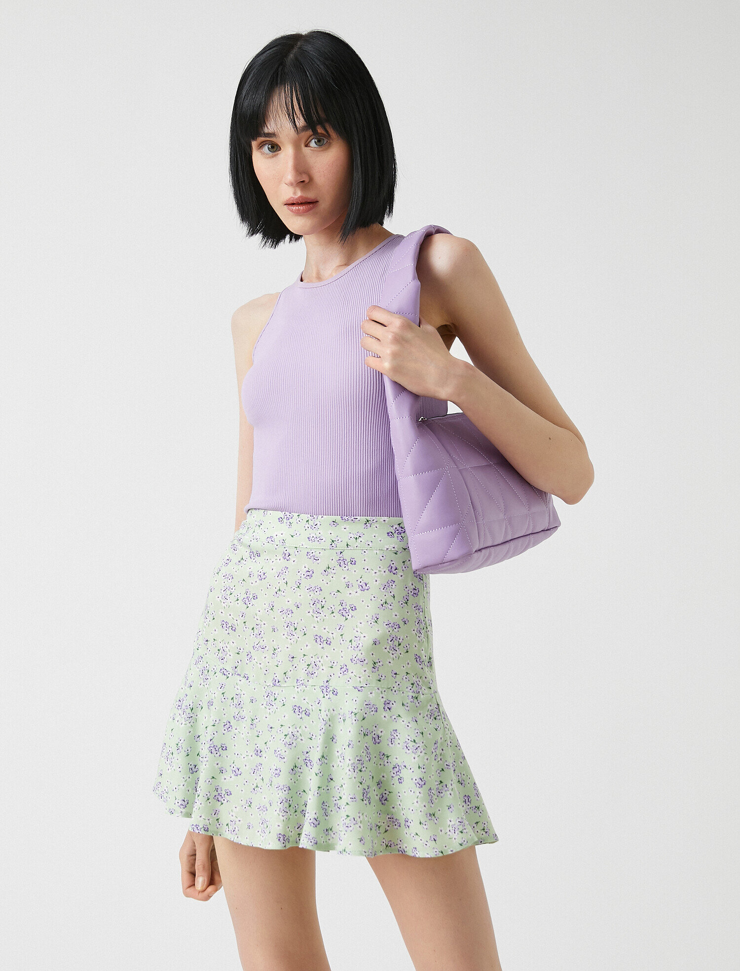   Çiçek Desenli Etek Mini Dökümlü