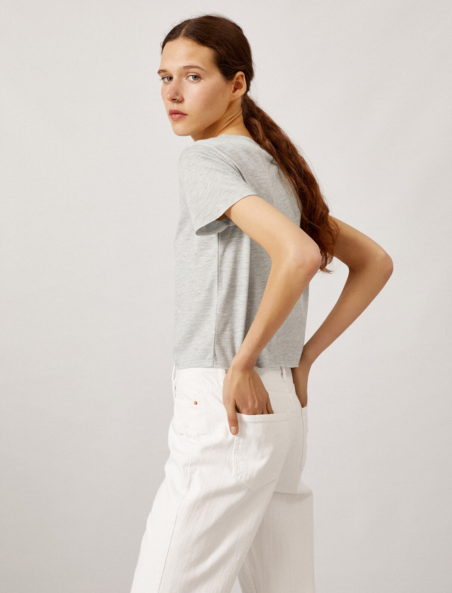   Crop Tişört Bisiklet Yaka Basic