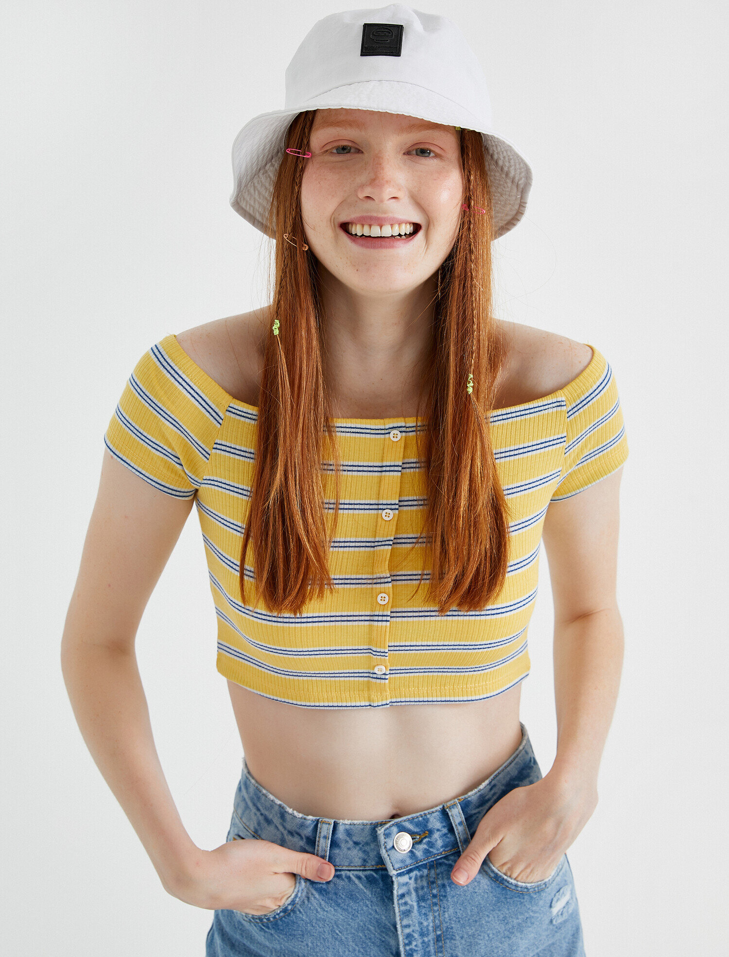   Crop Tişört Çizgili