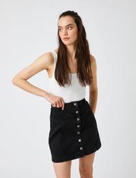 Düğmeli Mini Kot Etek