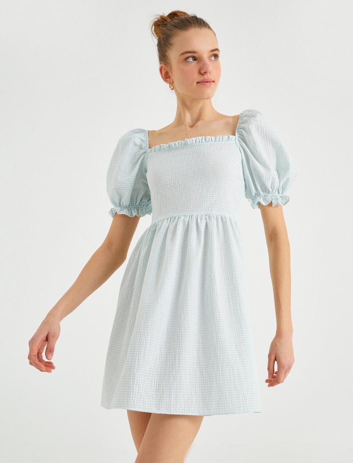  Fırfır Detaylı Elbise Kısa Kollu