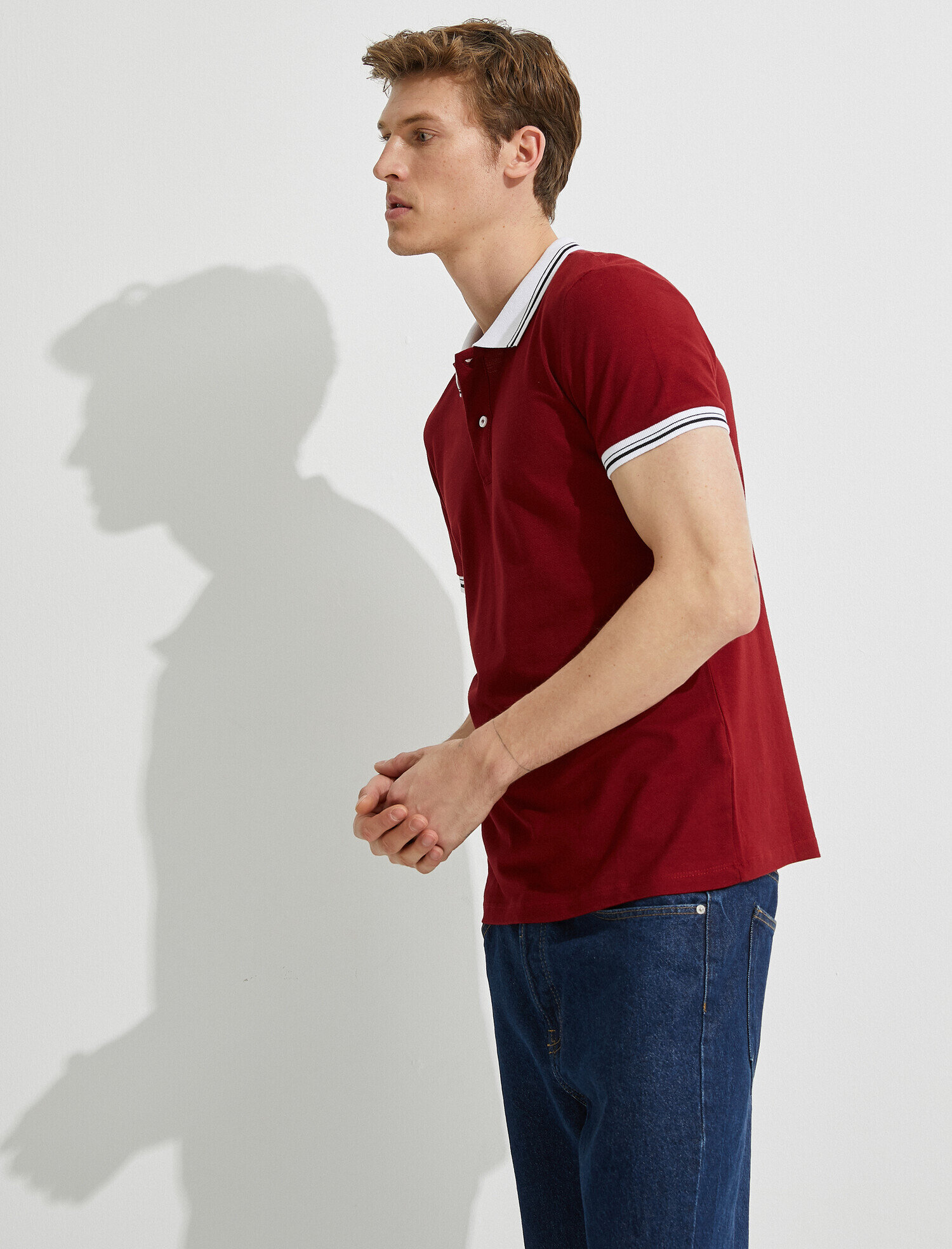   Polo Yaka Tişört Şerit Detaylı Pamuklu